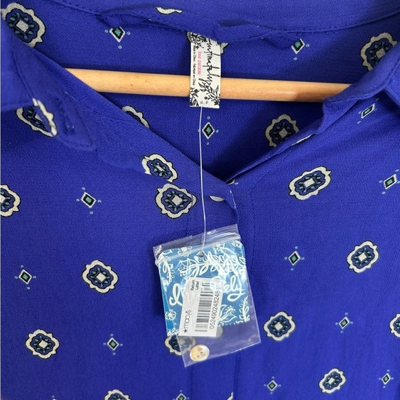 Free People Intimately Women's Sleep Shirt Boxy Blue Button Up Blouse S $78 NWT - Picture 7 of 11